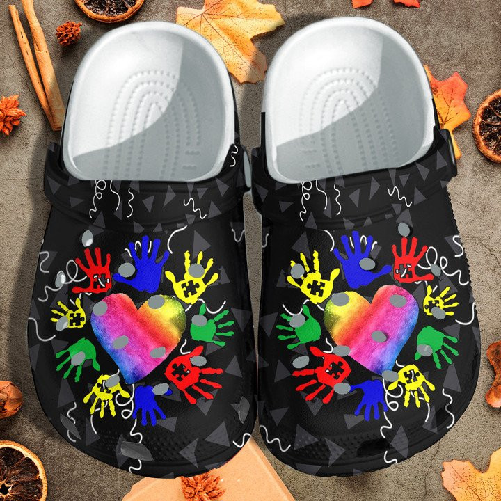 Hands Protect Heart Autism Awareness Shoes Crocs Clogs