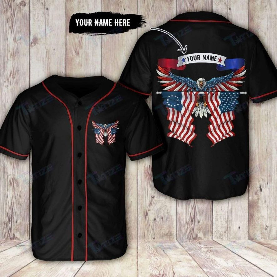 Happy 4th Of July Bald Eagle American Flag Custom Name Baseball Jersey, Unisex Jersey Shirt for Men Women