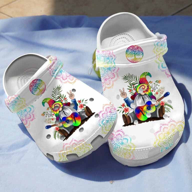 Happy Hippie Gnome Pattern Clogs Crocs Shoes Gifts For Birthday Thanksgiving Christmas