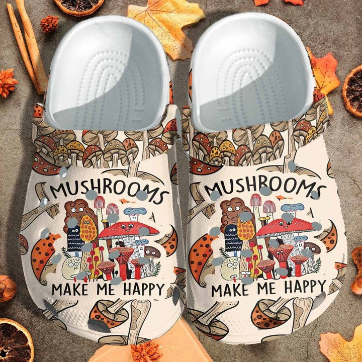 Happy Mushrooms Crocs Classic Clogs Shoes Gift For Boy Girl Make Me Happy Custom Crocs Classic Clogs Shoes