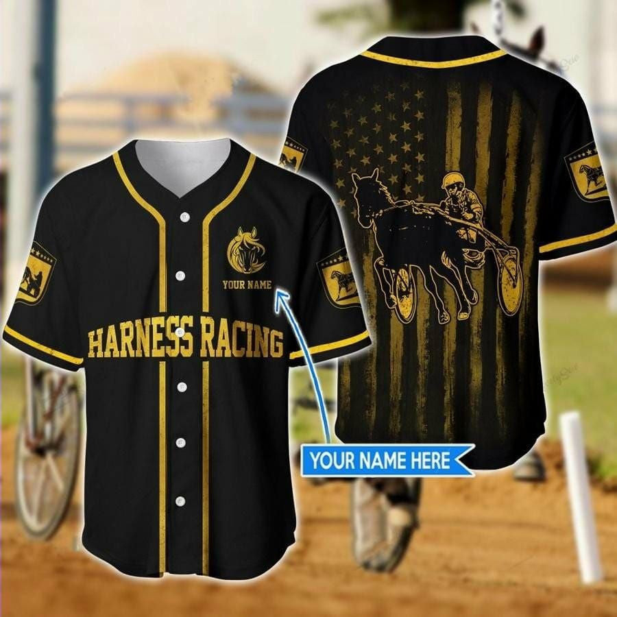 Harness Racing Golden Personalized Baseball Jersey