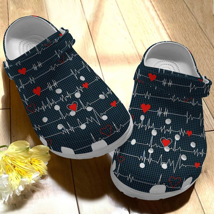 Heartbeat Custom Name Nurse Shoes Crocs Clogs Gift Navy