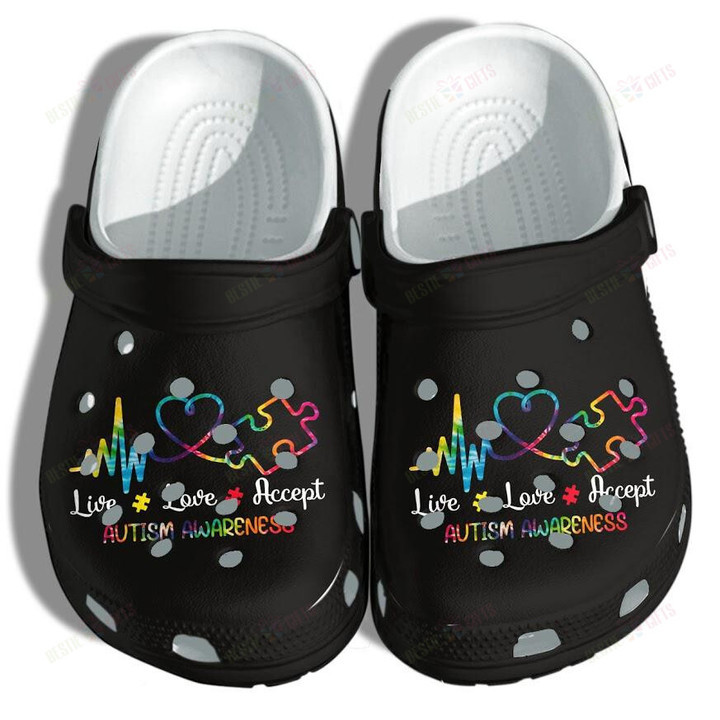 Heartbeat With Autism Awareness Live Love Accept Crocs Classic Clogs Shoes