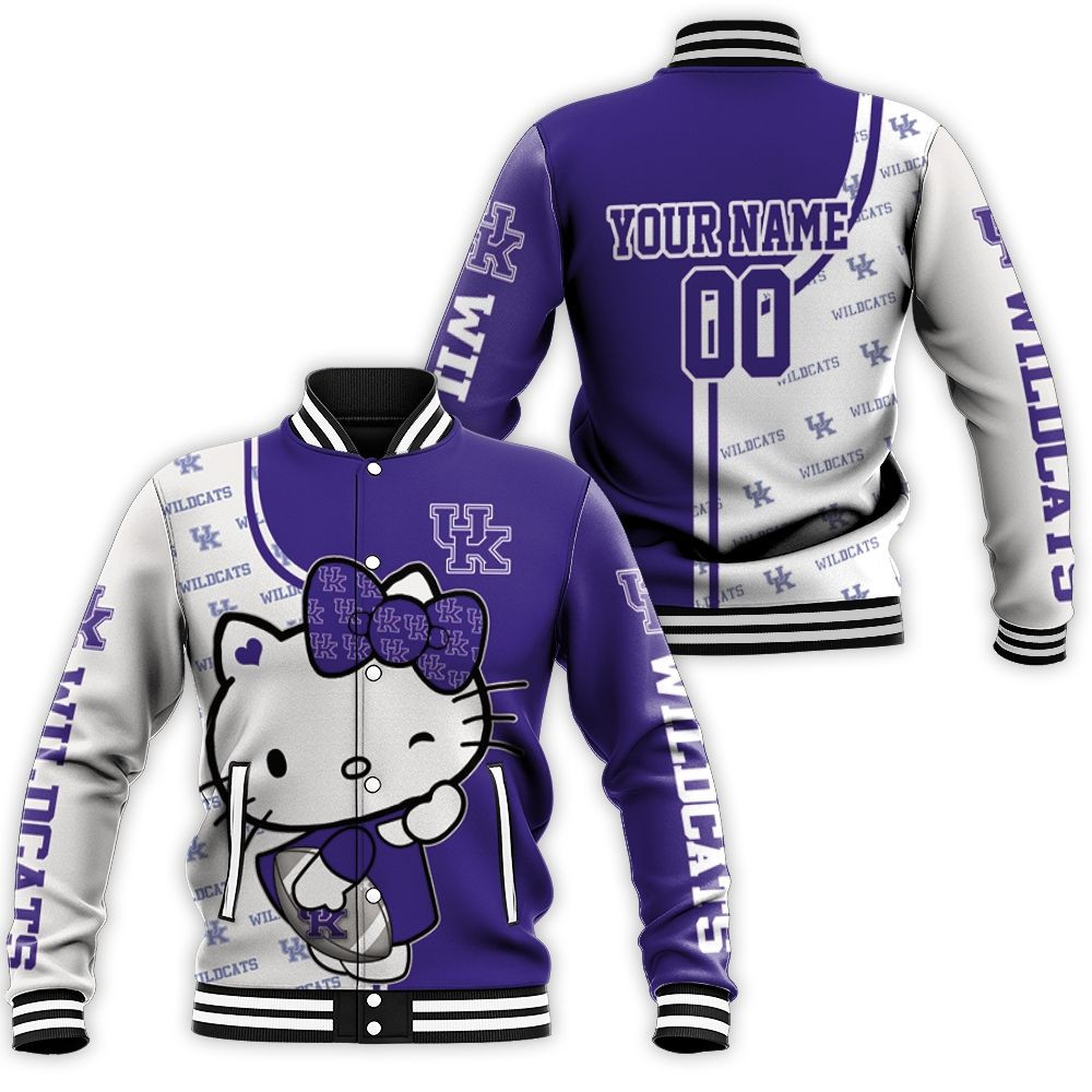 Hello Kitty Hug Kentucky Wildcats Logo 3d Personalized Baseball Jacket for Men Women