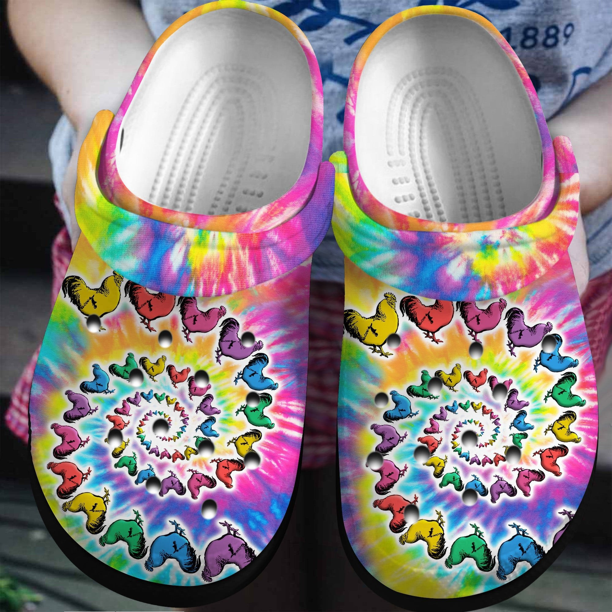 Hippie Chicken Tie Dye Shoes Crocs Clogs Gifts For Male Female