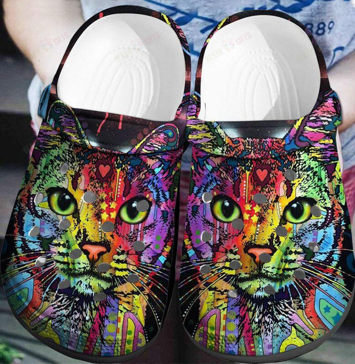 Hippie Colorful Cat Crocs Classic Clogs Shoes