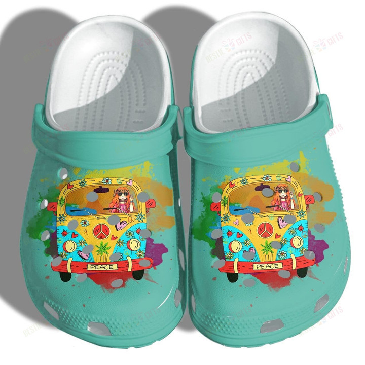 Hippie Girl Camping Bus Crocs Classic Clogs Shoes