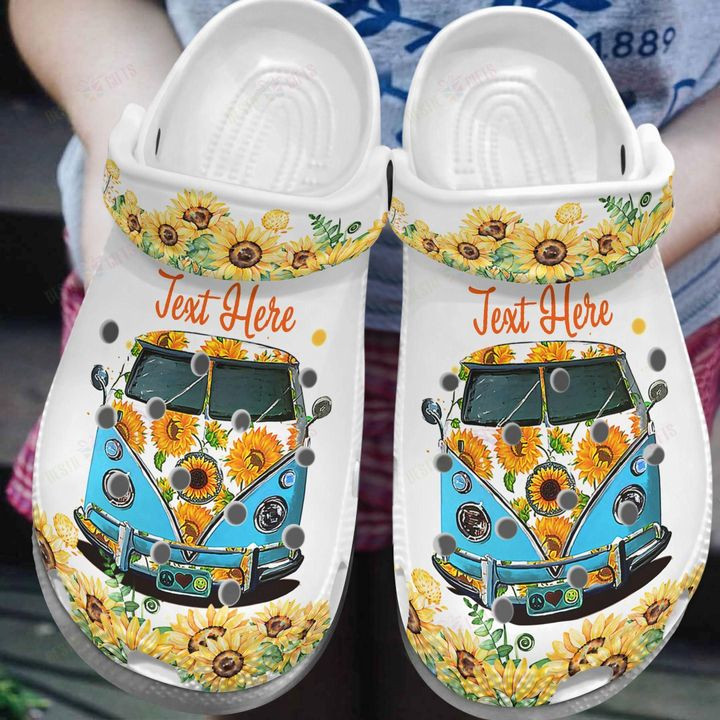 Hippie Personalized Just Sunflower Bus Crocs Classic Clogs Shoes