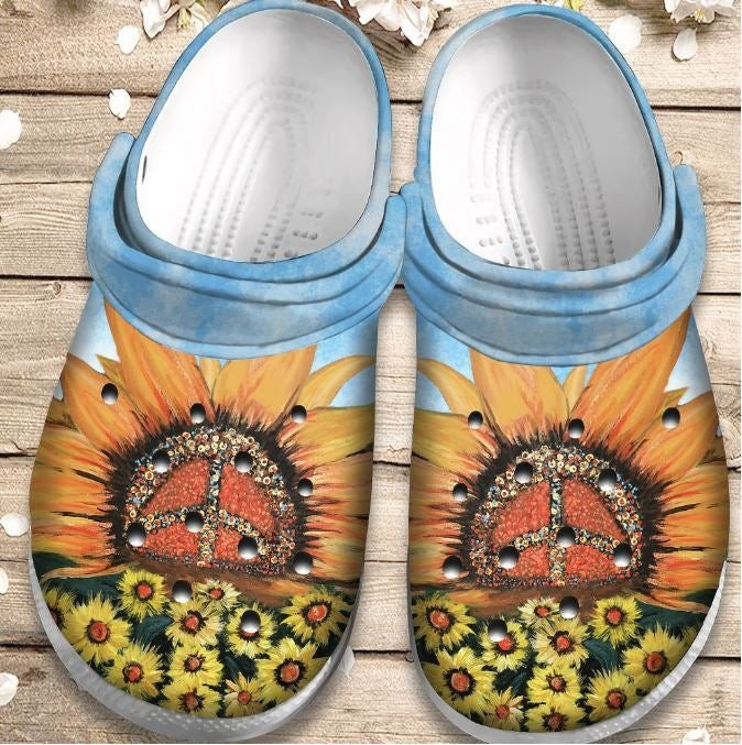 Hippie Sunflower Garden Shoes Crocs Clogs For Men Women Kids Hippie