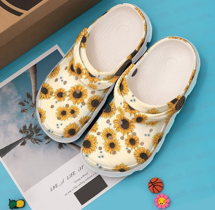 Hippie Sunflower Pattern Rubber Crocs Clog Shoes Comfy Footwear