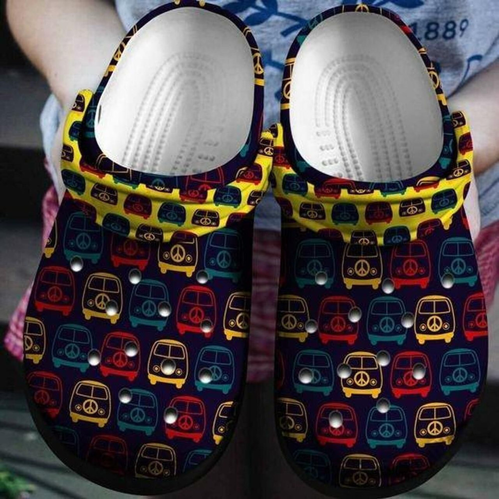 Hippie Vintage Mini Van Personalized Gift For Lover Rubber Crocs Clog Shoes Comfy Footwear