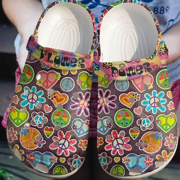 Hippie White Sole Flower Power Crocs Classic Clogs Shoes