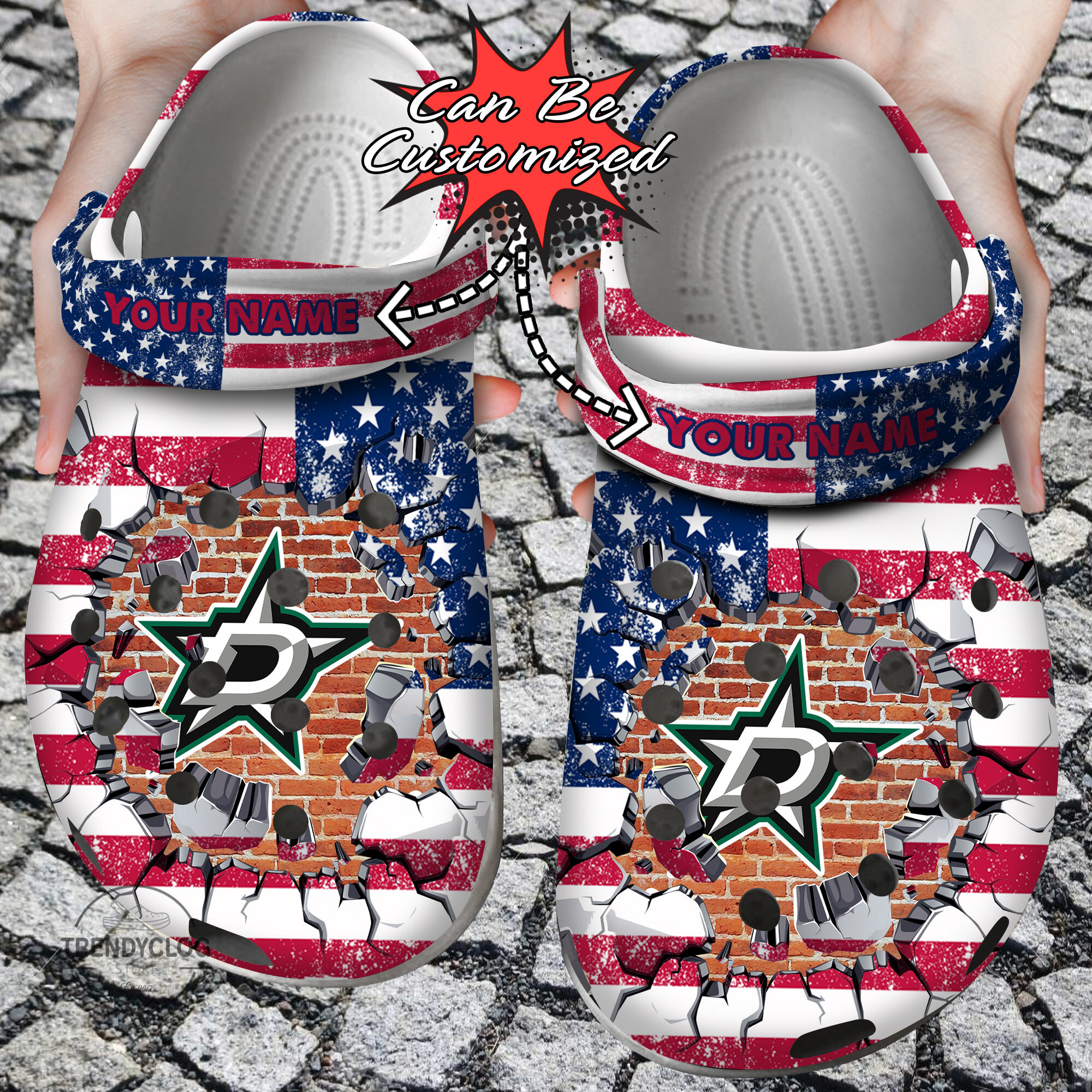 Hockey Crocs Personalized DStars American Flag Breaking Wall Clog Shoes