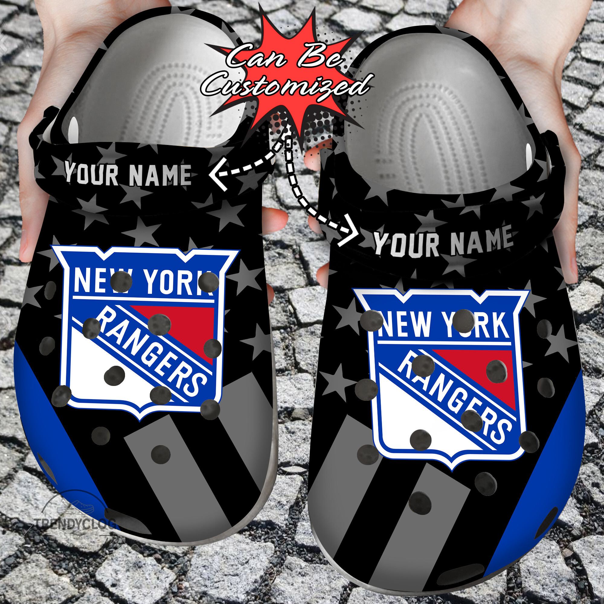 Hockey Crocs Personalized NY Rangers Star Flag Clog Shoes