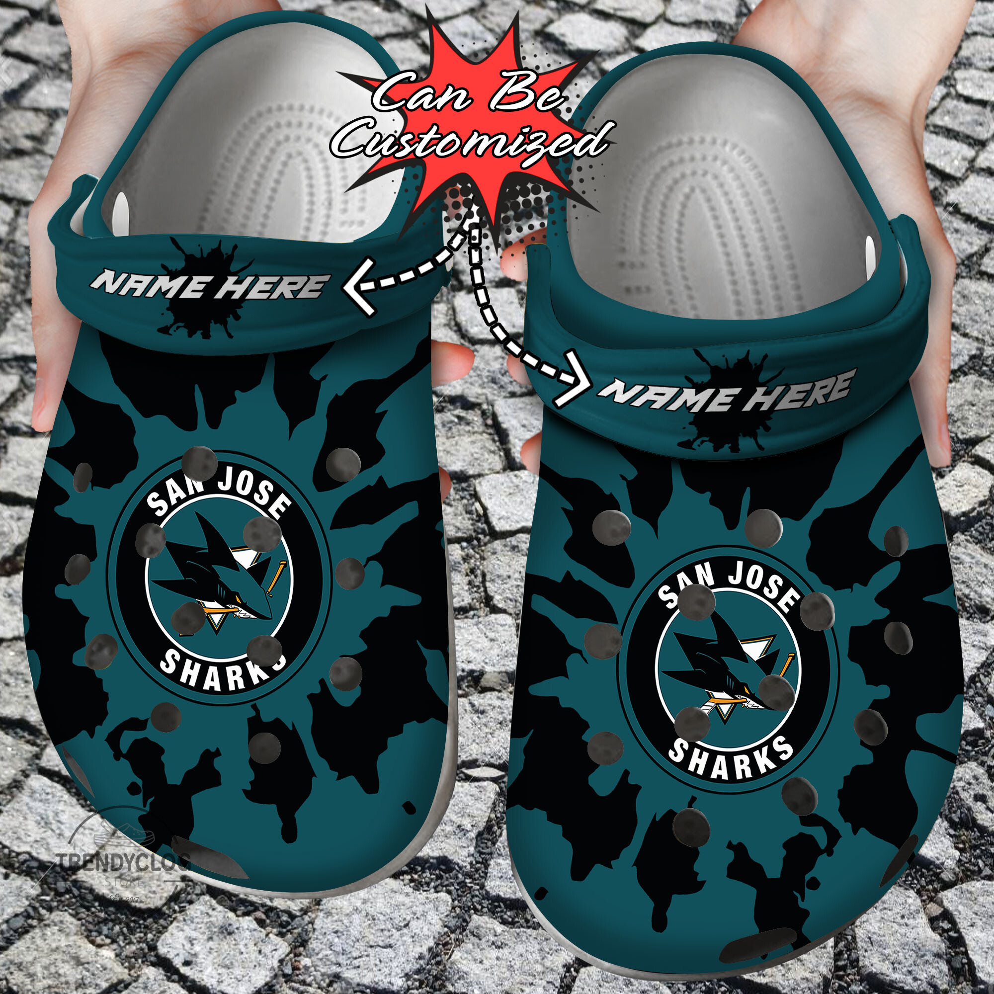 Hockey Crocs Personalized SJ Sharks Color Splash Clog Shoes