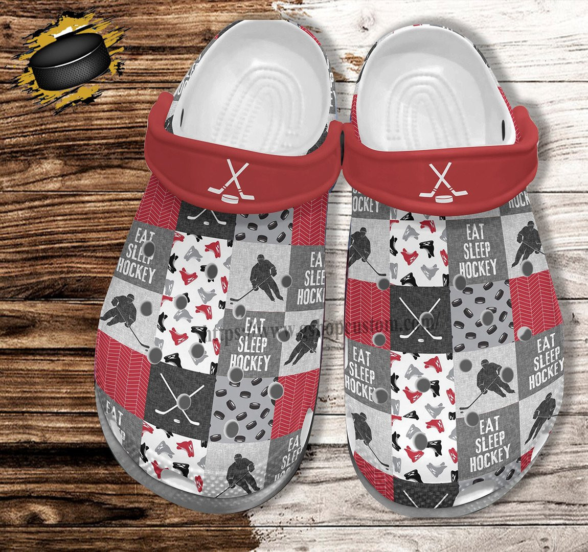 Hockey Eat Sleep Croc Shoes Gift Men Women- Hockey Sticker Shoes Croc Clogs