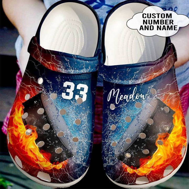 Hockey Personalized Fire And Water Crocs Classic Clogs Shoes