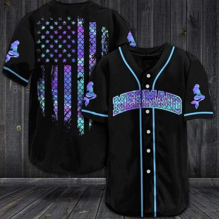 Hologram American Flag Mermaid Personalized 3d Baseball Jersey, Unisex Jersey Shirt for Men Women