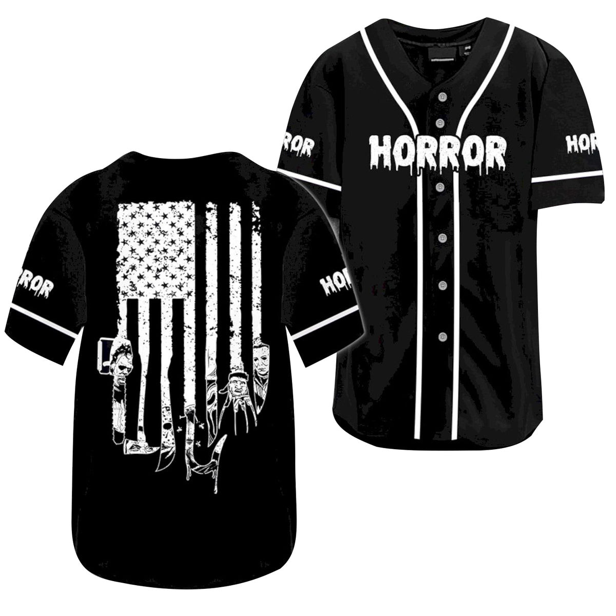 Horror Characters Movies Friends Black And White Baseball Jersey, Unisex Baseball Jersey for Men Women