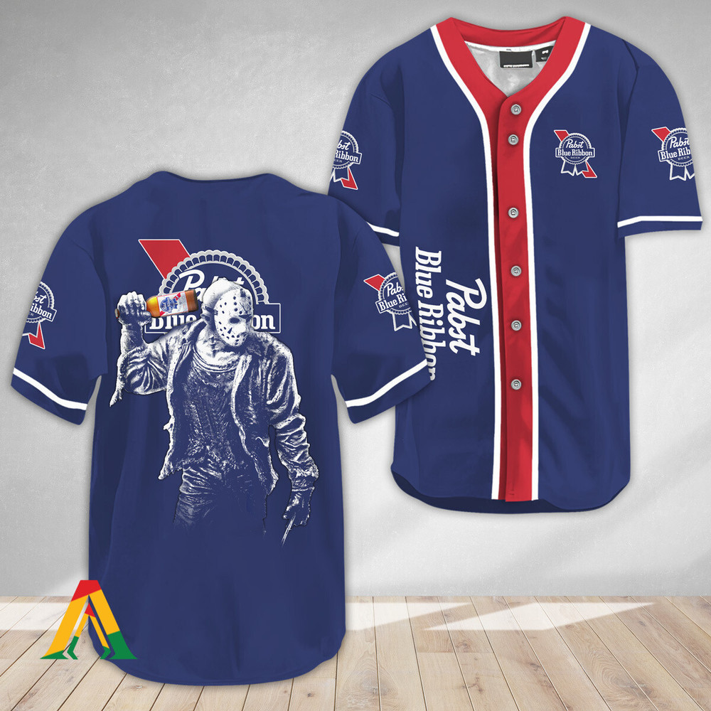 Horror Jason Voorhees Pabst Blue Ribbon Baseball Jersey Unisex Jersey Shirt for Men Women