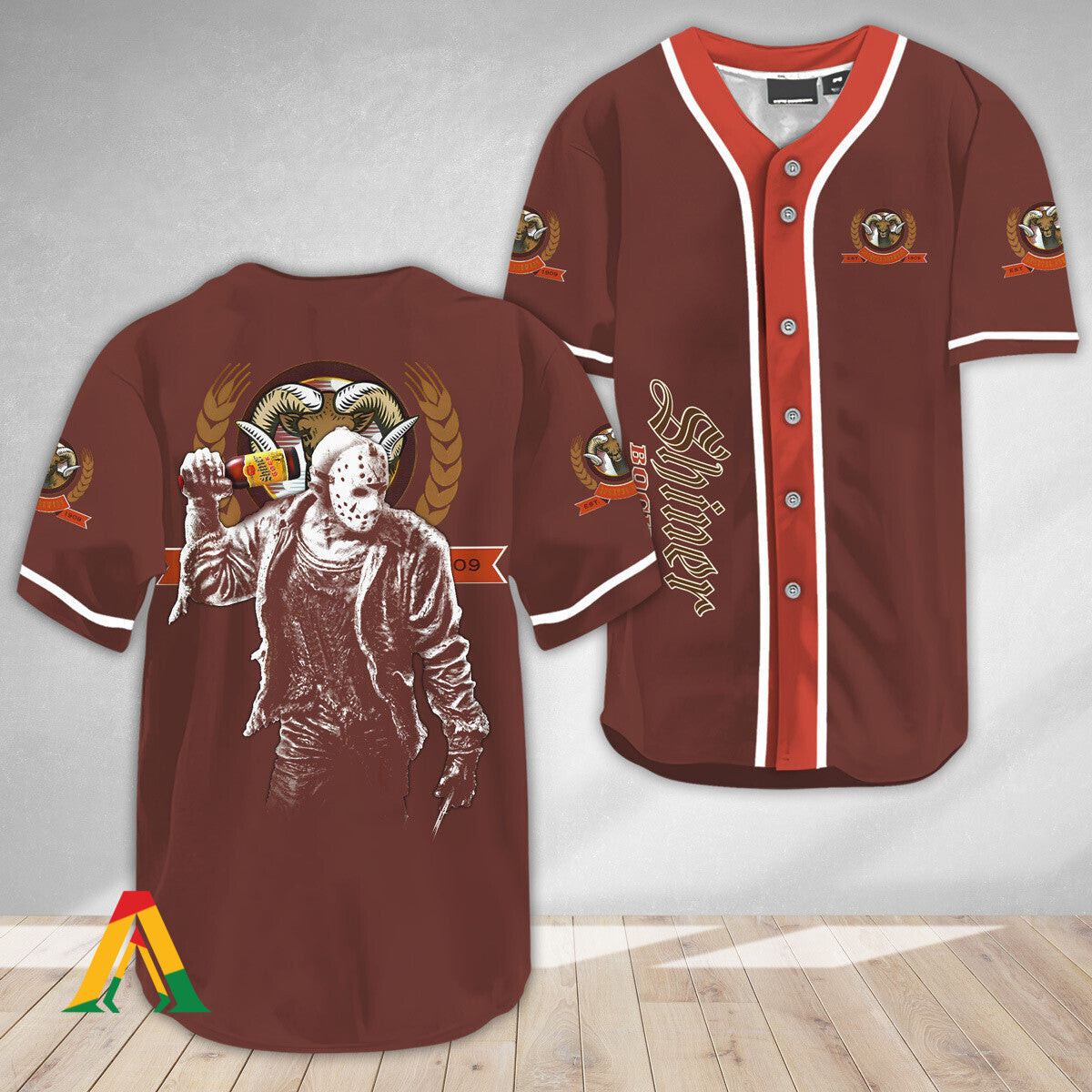 Horror Jason Voorhees Shiner Bock Beer Baseball Jersey