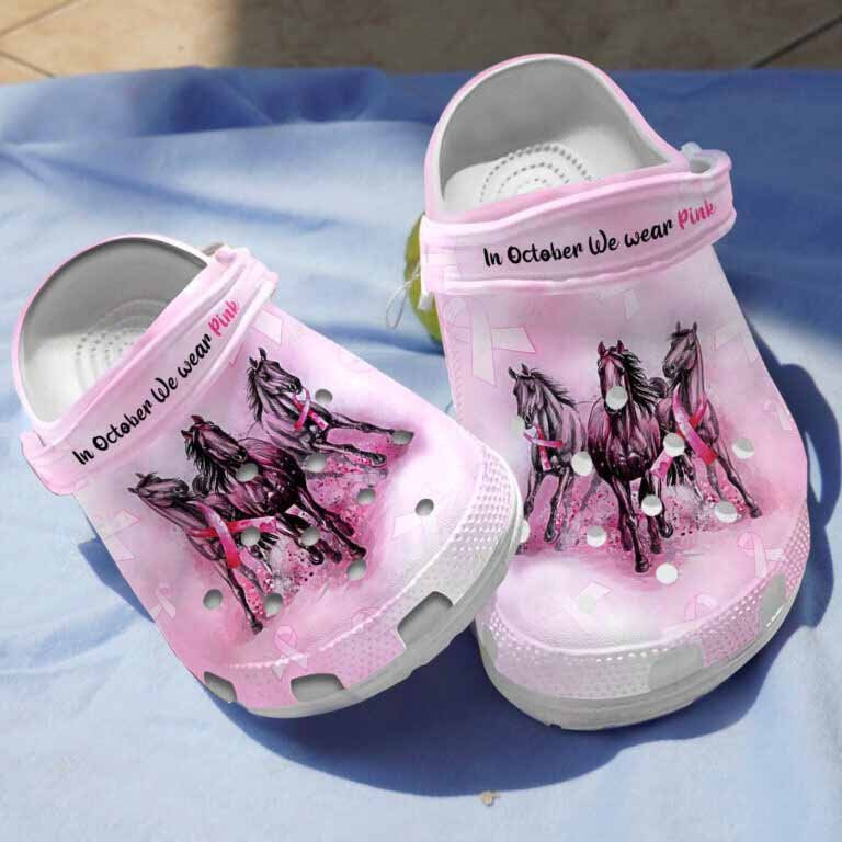 Horse Breast Cancer Awareness Clogs Crocs Shoes Gifts For Birthday
