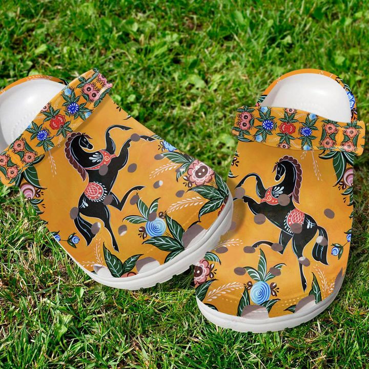 Horse Flower Crocs Classic Clogs Shoes