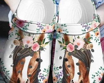 Horse Flowers Crocs Crocband Clog Clog Comfortable For Mens And Womens Classic Clog Water Shoes Comfortable