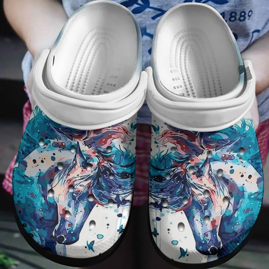 Horse Head Watercolor Shoes Crocs Clogs Birthday Gift For Men Women
