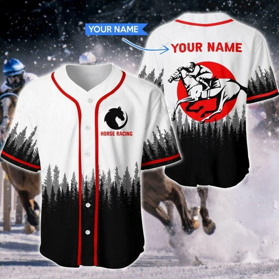 Horse Racing Forest Custom Name Baseball Jersey, Unisex Jersey Shirt for Men Women