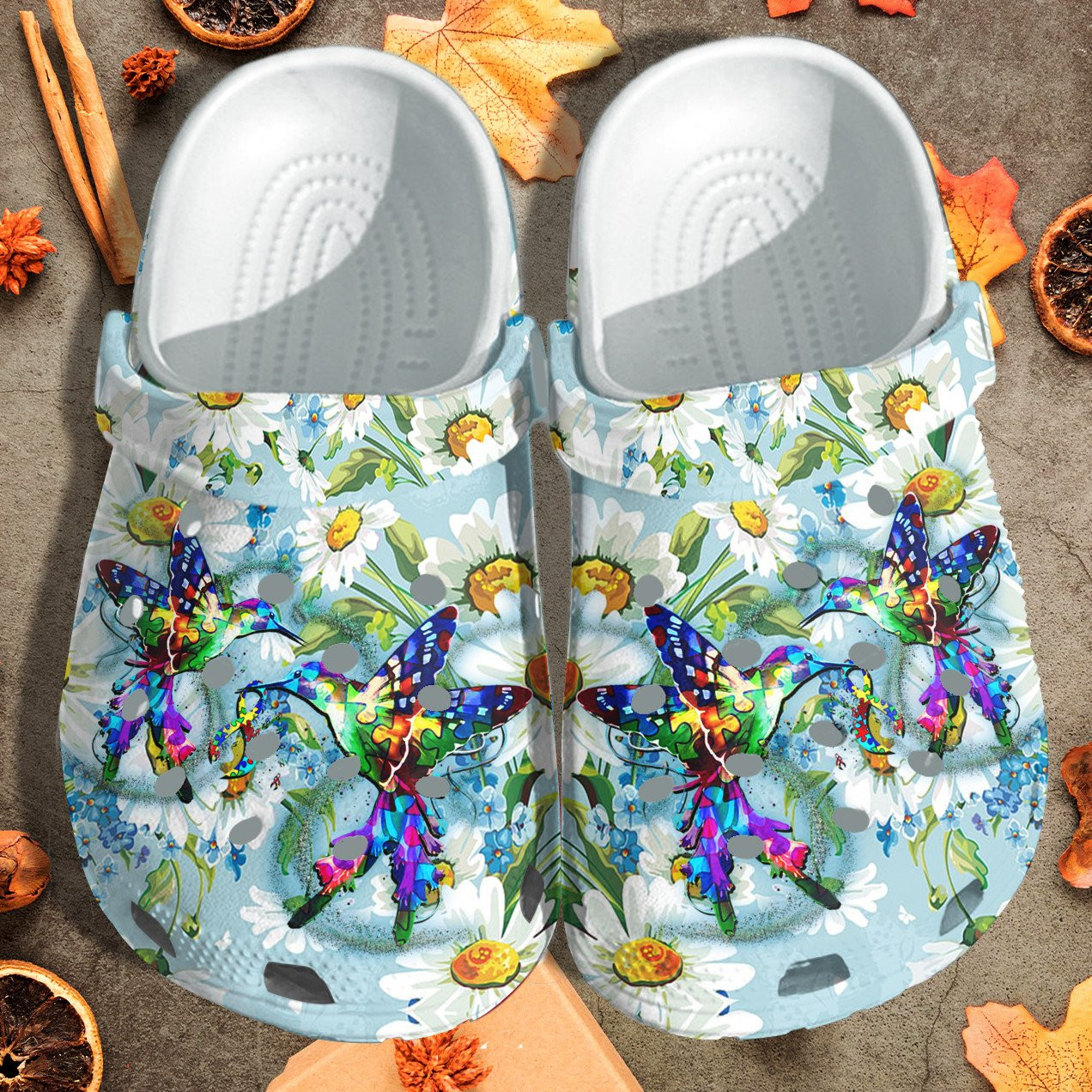 Humming Birds Autism Daisy Flower Style Crocs Shoes - Autism Awareness Shoes Croc Clogs Gifts For Women Girl
