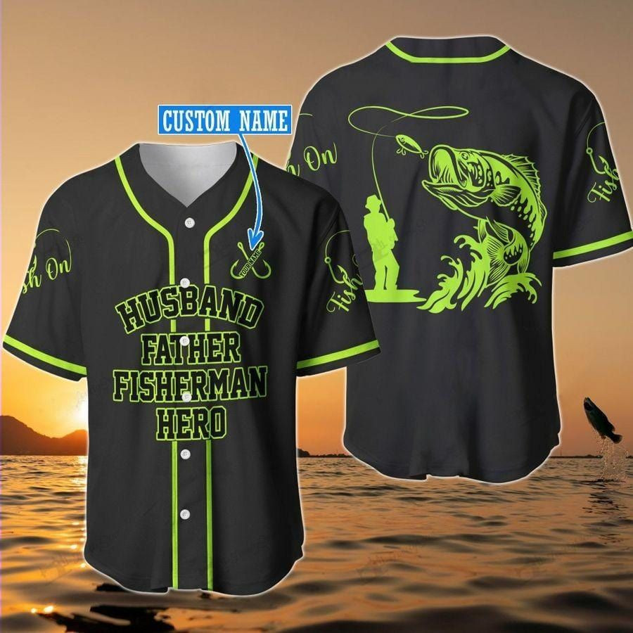 Husband Father Fisherman Hero Custom Name Baseball Jersey, Unisex Jersey Shirt for Men Women