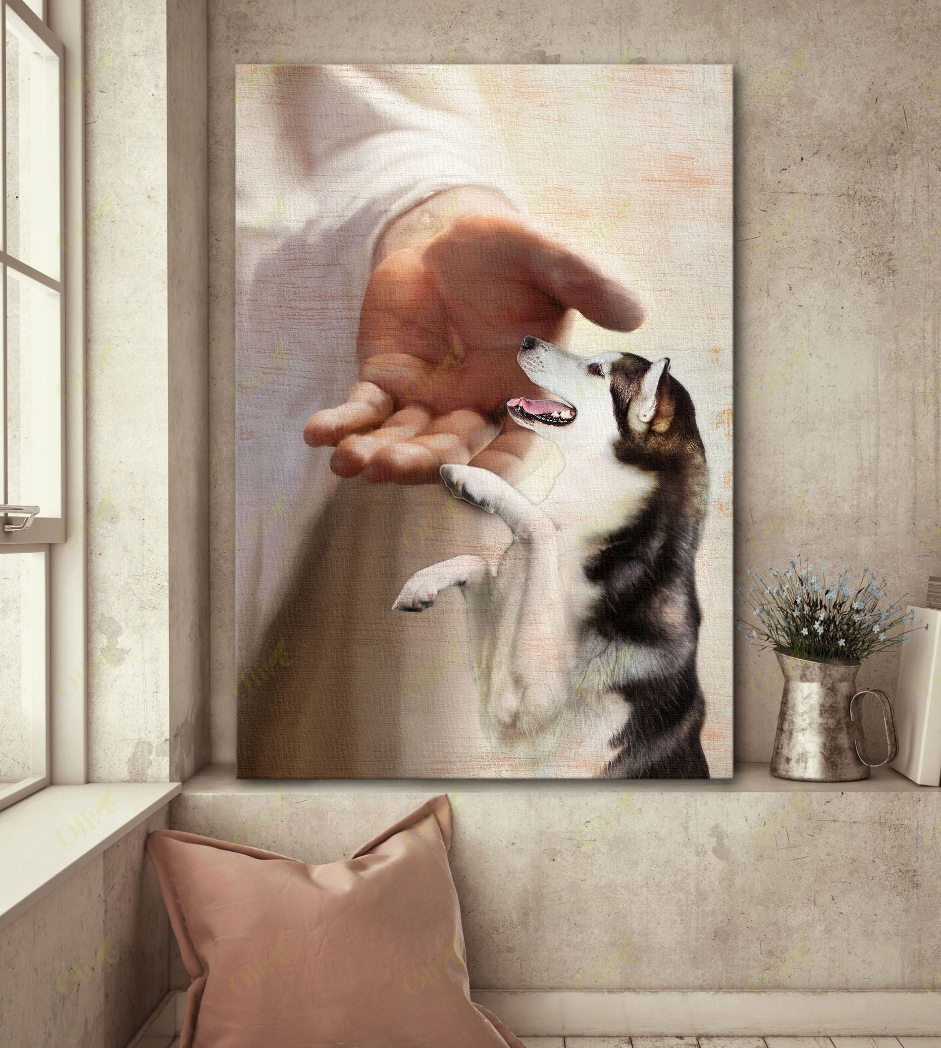 Husky With Jesus Poster And Canvas Art Wall Decor