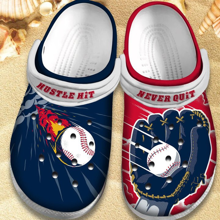 Hustle Hit Never Quit Baseball Shoes Crocs Clogs Gift For