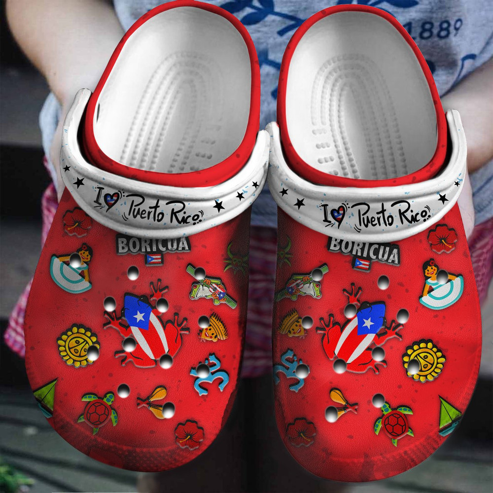 I Love Puerto Rico Gift For Fan Classic Water Rubber Crocs Clog Shoes Comfy Footwear