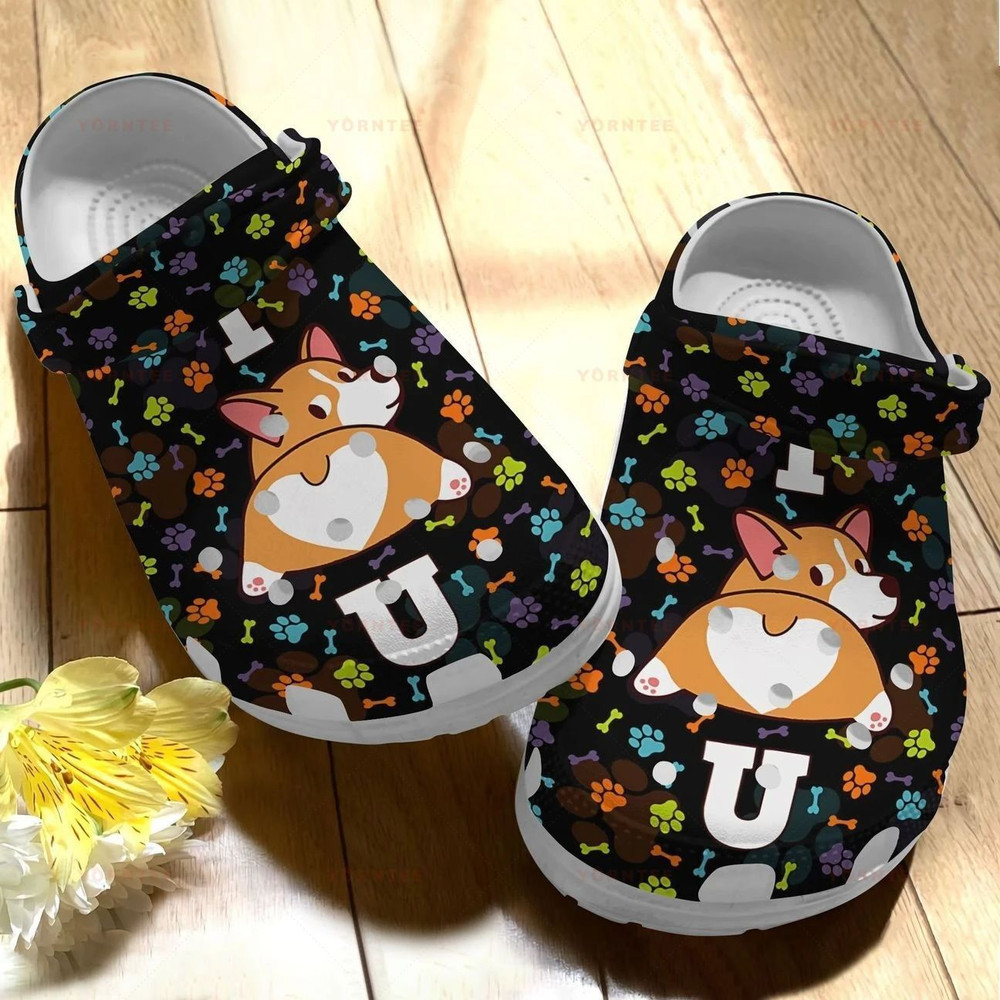 I Love You Corgi Icon Gift For Lover Rubber Crocs Clog Shoes Comfy Footwear