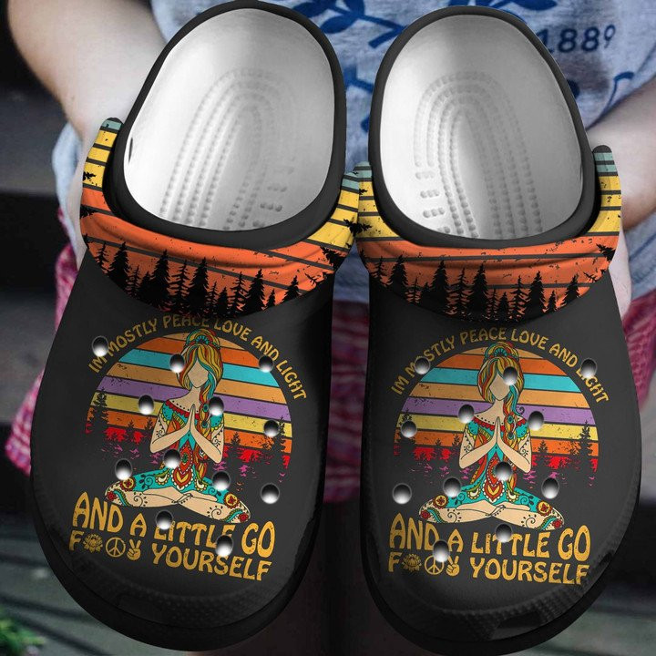 Im Mostly Peace Love And Light Shoes Yoga Girl Crocs Clogs Gift For
