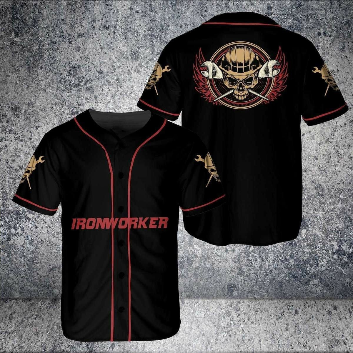 Ironworker Skull Black Baseball Jersey