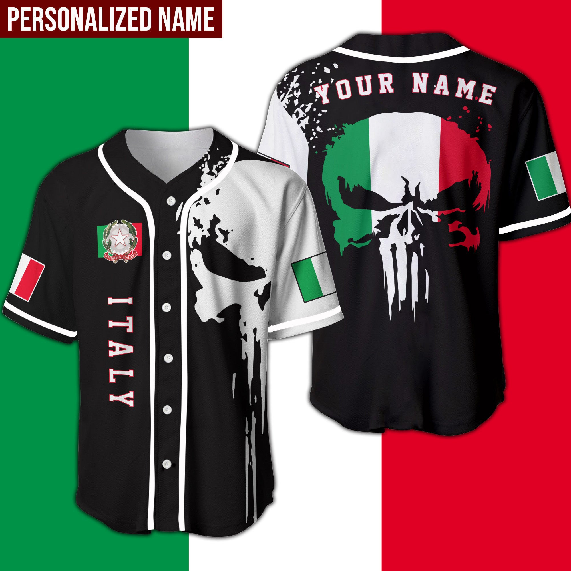Italy Skull Personalized Baseball Jersey