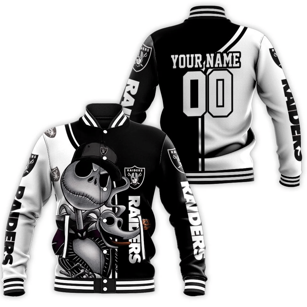 Jack Skellington Las Vegas Raiders 3d Personalized Baseball Jacket for Men Women