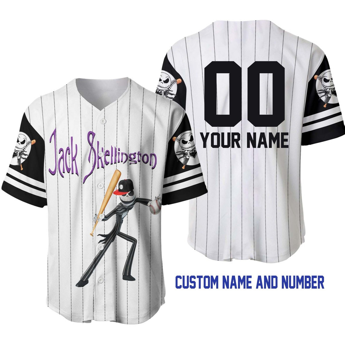 Jack Skellington White Black Disney Unisex Cartoon Custom Baseball Jersey Personalized Shirt Men Women