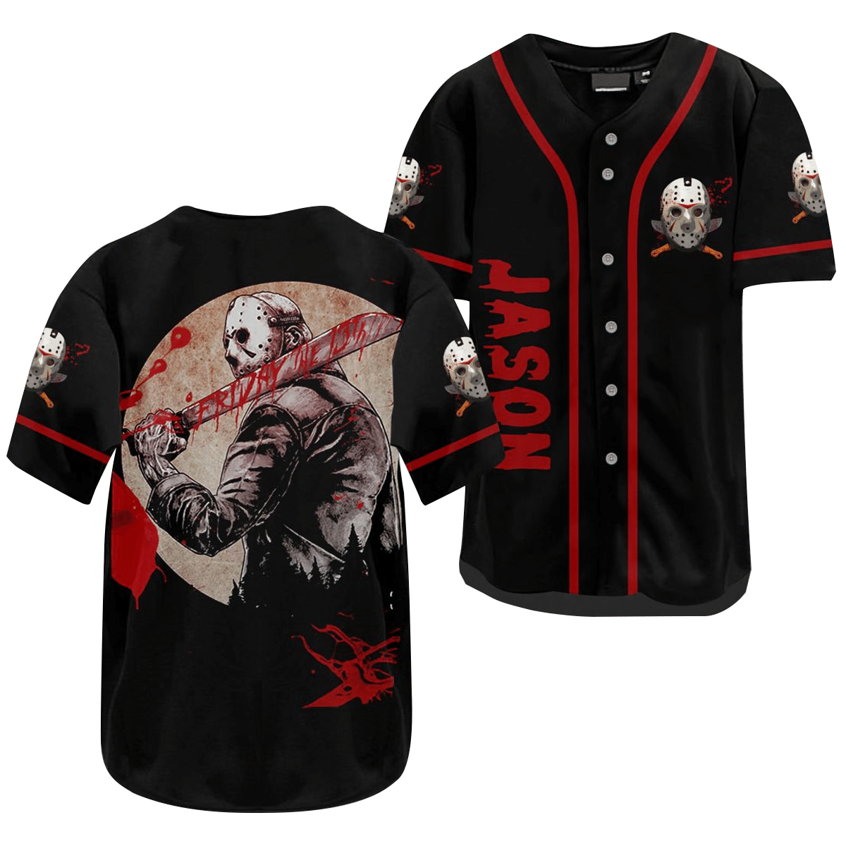 Jason With Bloody Knife Friday the 13th Baseball Jersey