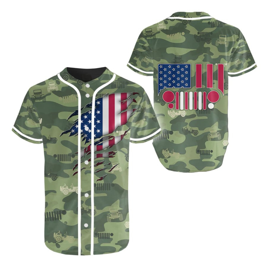 Jeep Camo Flag Baseball Jersey, Unisex Jersey Shirt for Men Women