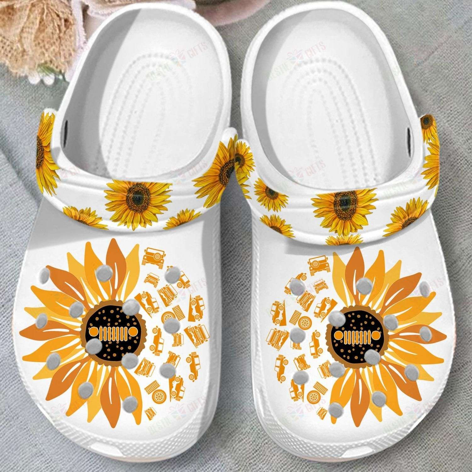 Jeep Sunflower Crocs Crocband Clog Shoes For Jeep Lover