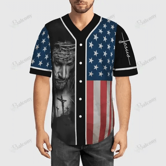 Jesus American Flag Personalized 3d Baseball Jersey kv