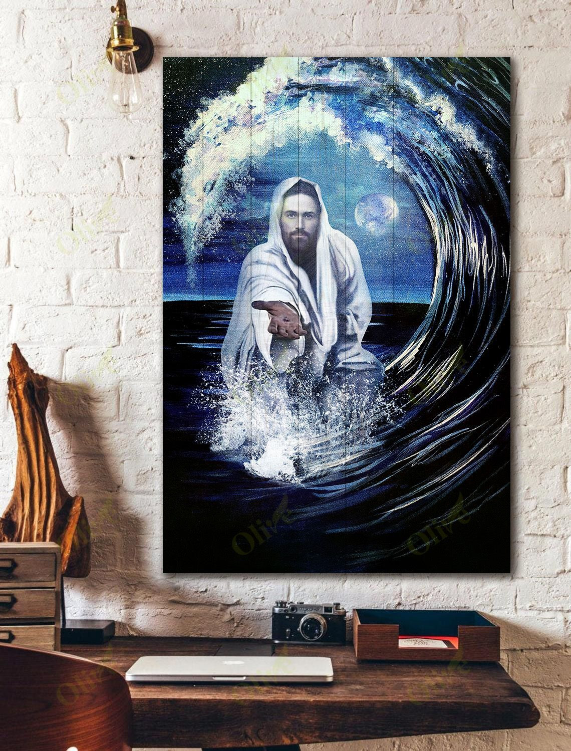 Jesus And Beautiful Wave Poster And Canvas Art Wall Decor