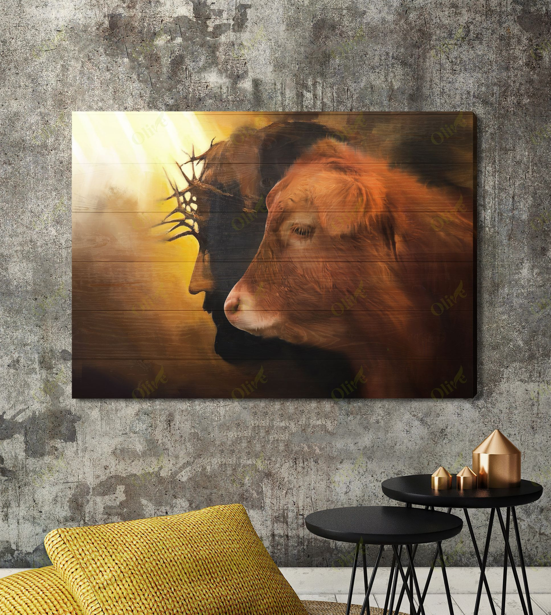 Jesus And Cow Art Poster And Canvas Art Wall Decor