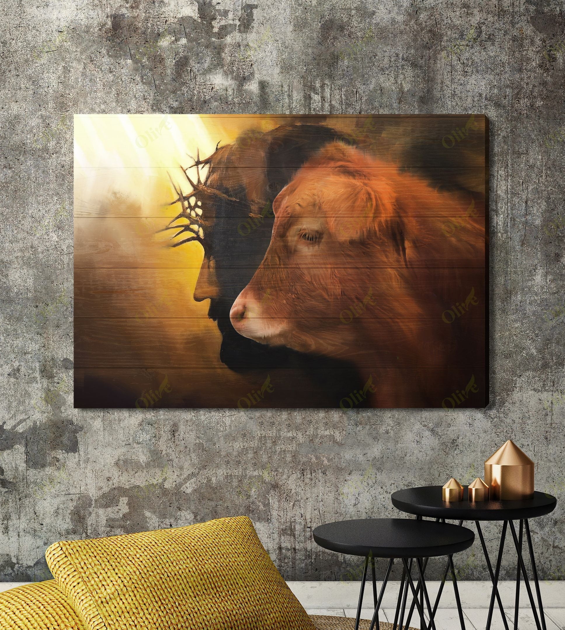 Jesus And Cow Poster And Canvas Art Wall Decor