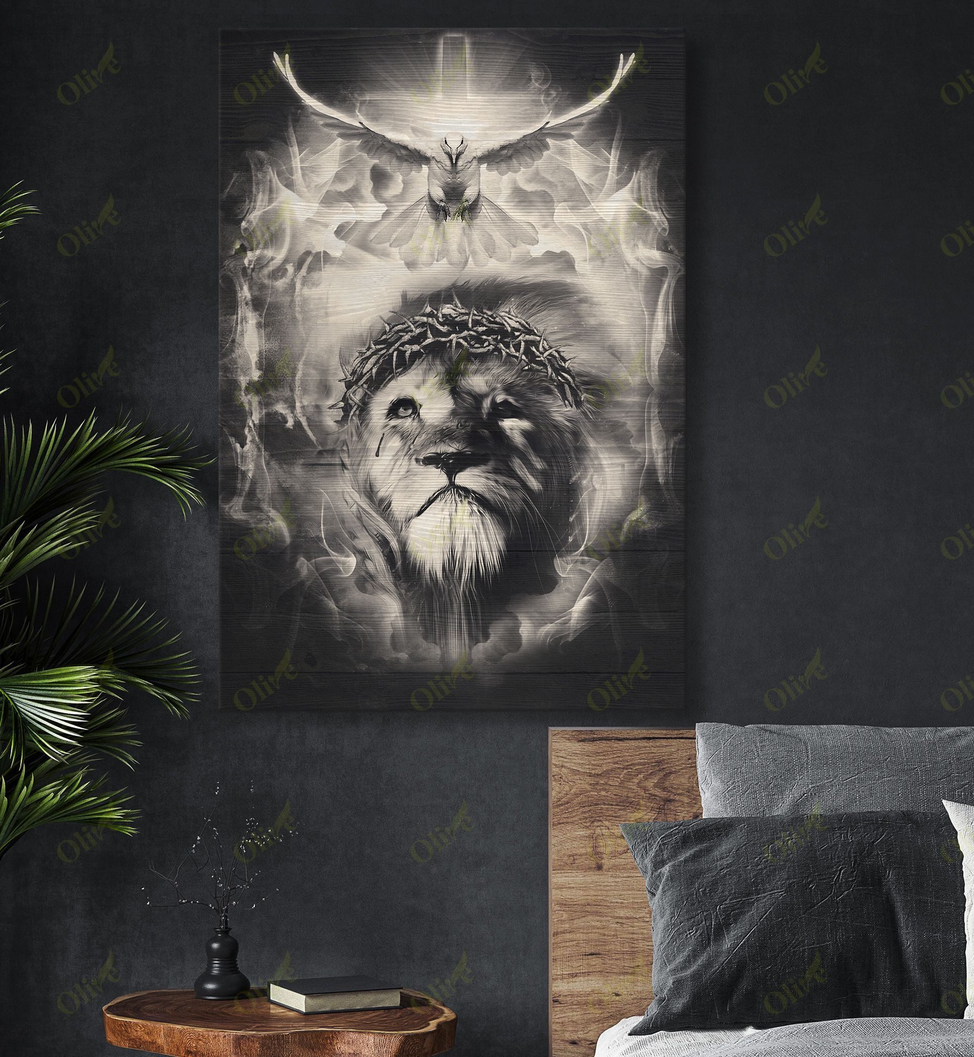 Jesus - Beautiful Lion And A Dove Poster And Canvas Art Wall Decor