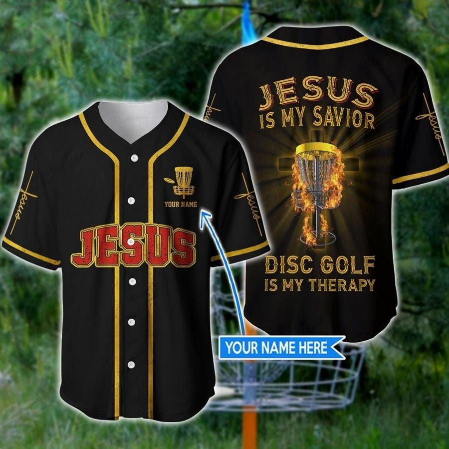 Jesus Disc Golf Is My Therapy Personalized Baseball Jersey